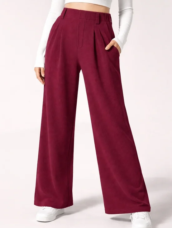 New Halara High Waisted Waffle Knit Wide Leg Work Pants Burgundy L Petite - Picture 1 of 6